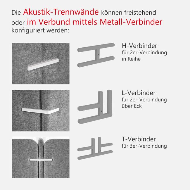 FREE STANDING Akustik-Trennwand | 1000 x 1600 mm, VELITO - GV08 - Hellgrau meliert