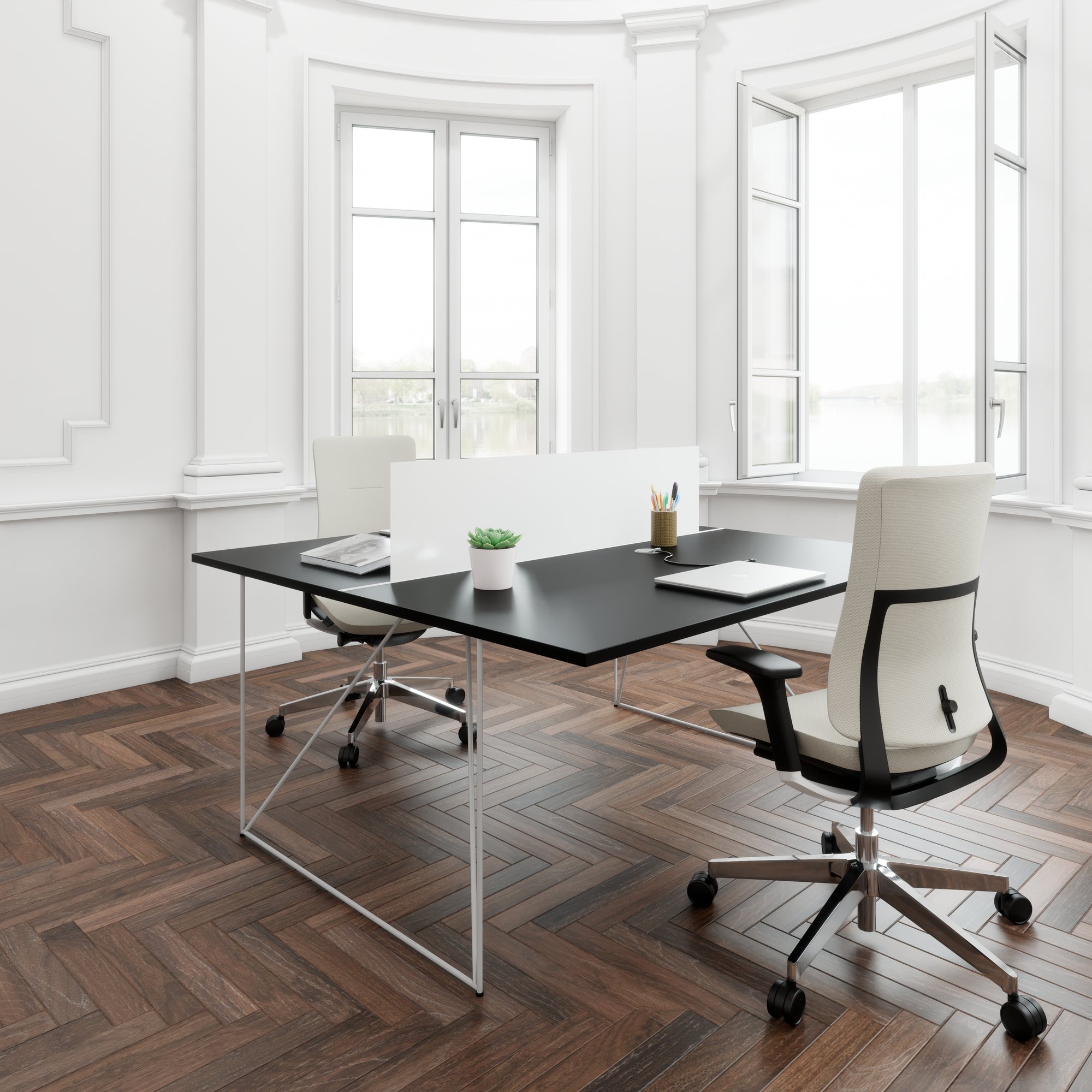 AIR DUO Desk del team | 1600 x 1600 mm, elettrificato, nero - 11 Main Image