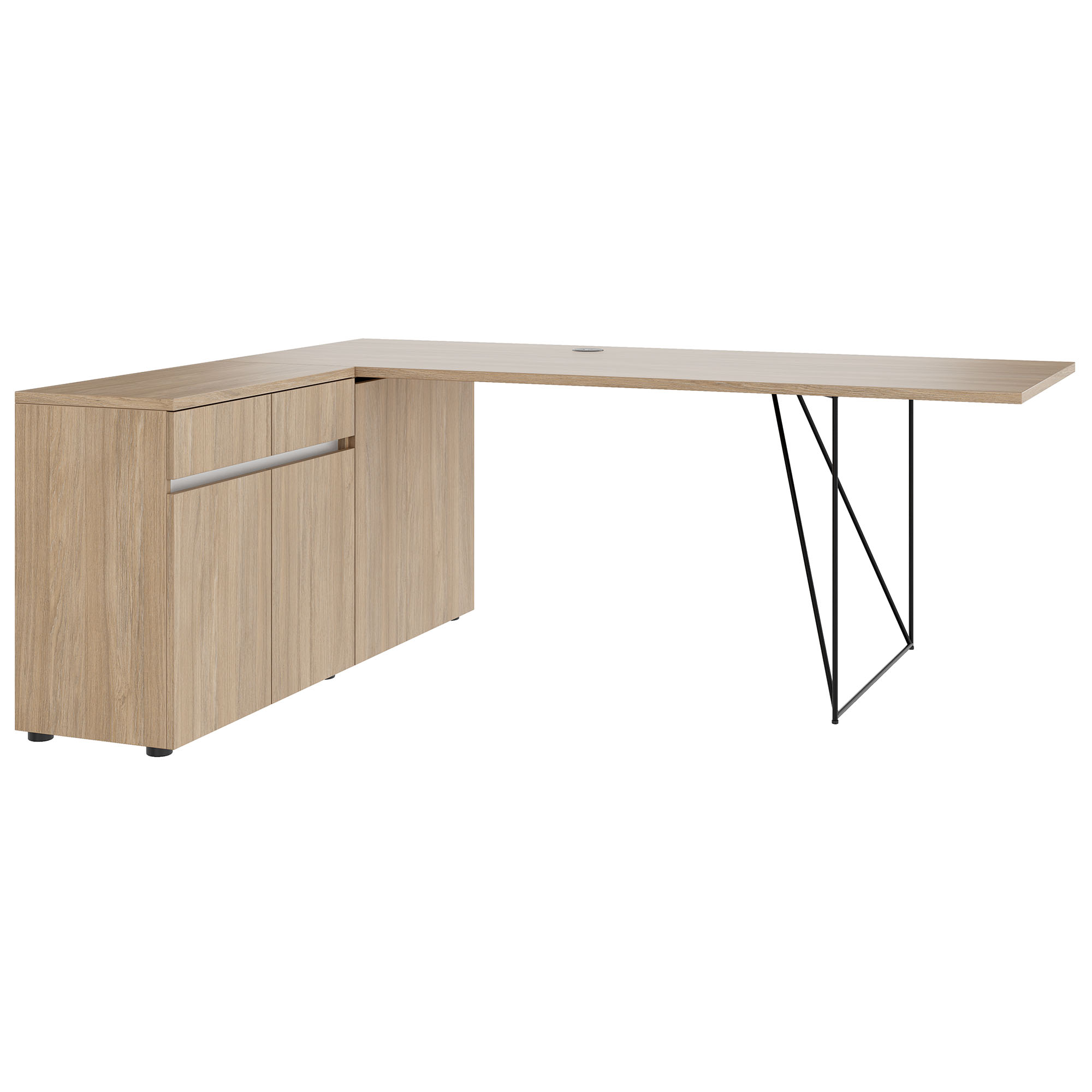 AIR desk | 1600 - 2000 mm, electrified, integrated sideboard, amber oak - 1 Main Image