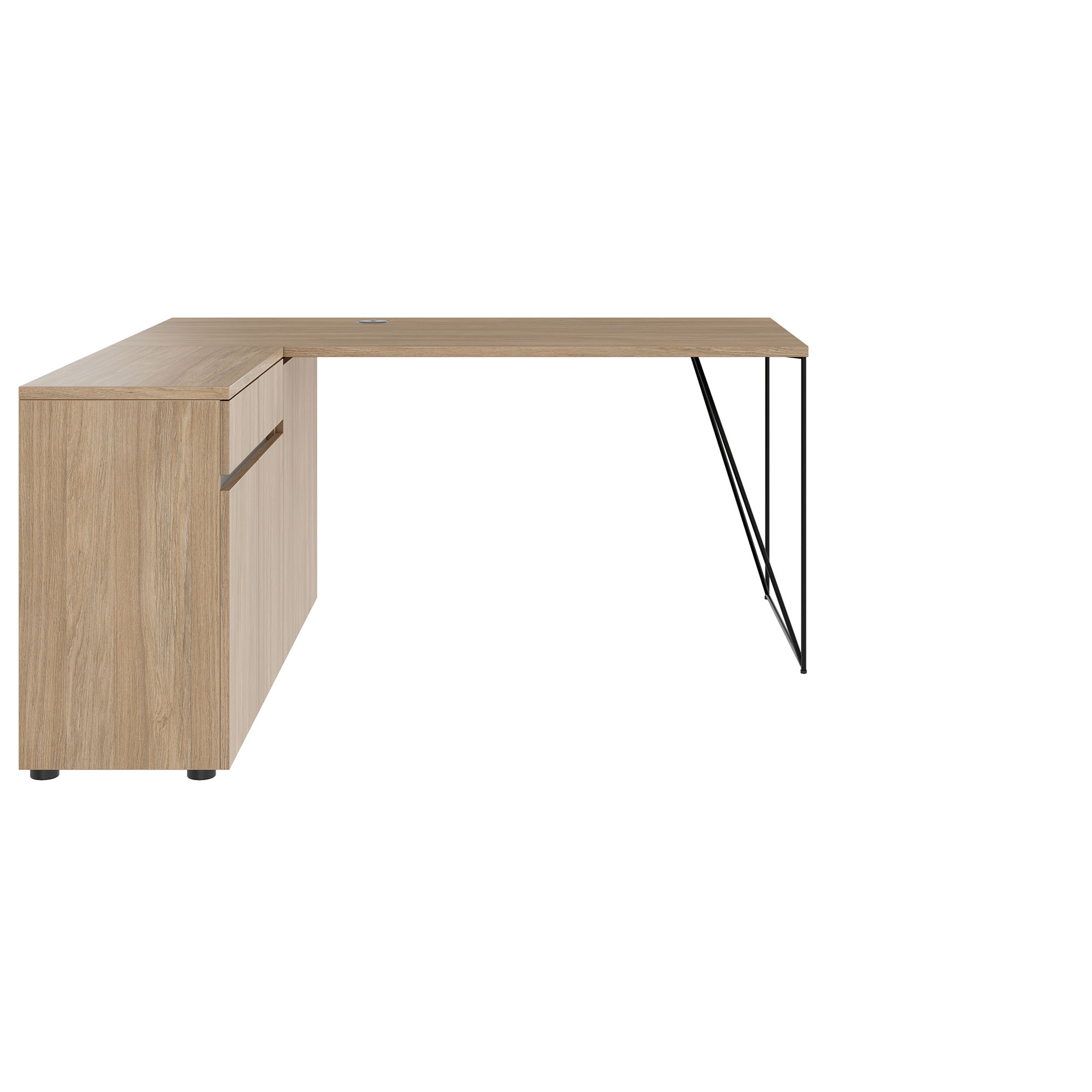 AIR Schreibtisch | 1600 - 2000 mm, elektrifiziert, integriertes Sideboard, Bernsteineiche - 2 Main Image