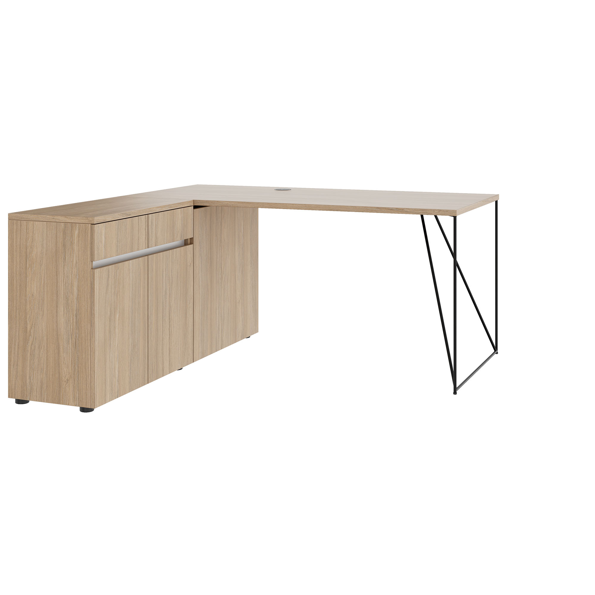 AIR Schreibtisch | 1600 - 2000 mm, elektrifiziert, integriertes Sideboard, Bernsteineiche - 1 Main Image