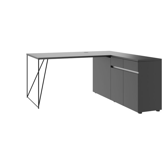 AIR Schreibtisch | 1600 - 2000 mm, elektrifiziert, integriertes Sideboard, Anthrazit - 1 Main Image