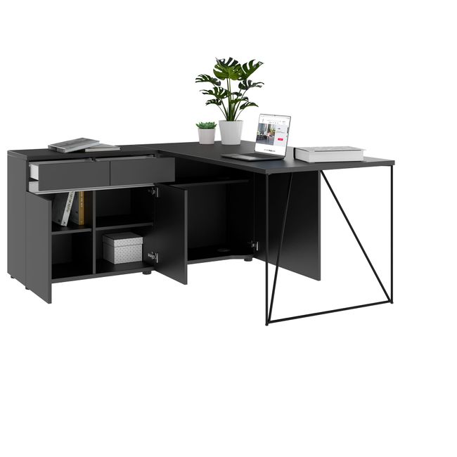 AIR Schreibtisch | 1600 - 2000 mm, elektrifiziert, integriertes Sideboard, Anthrazit AIR Schreibtisch | 1600 - 2000 mm, elektrifiziert, integriertes Sideboard, Anthrazit