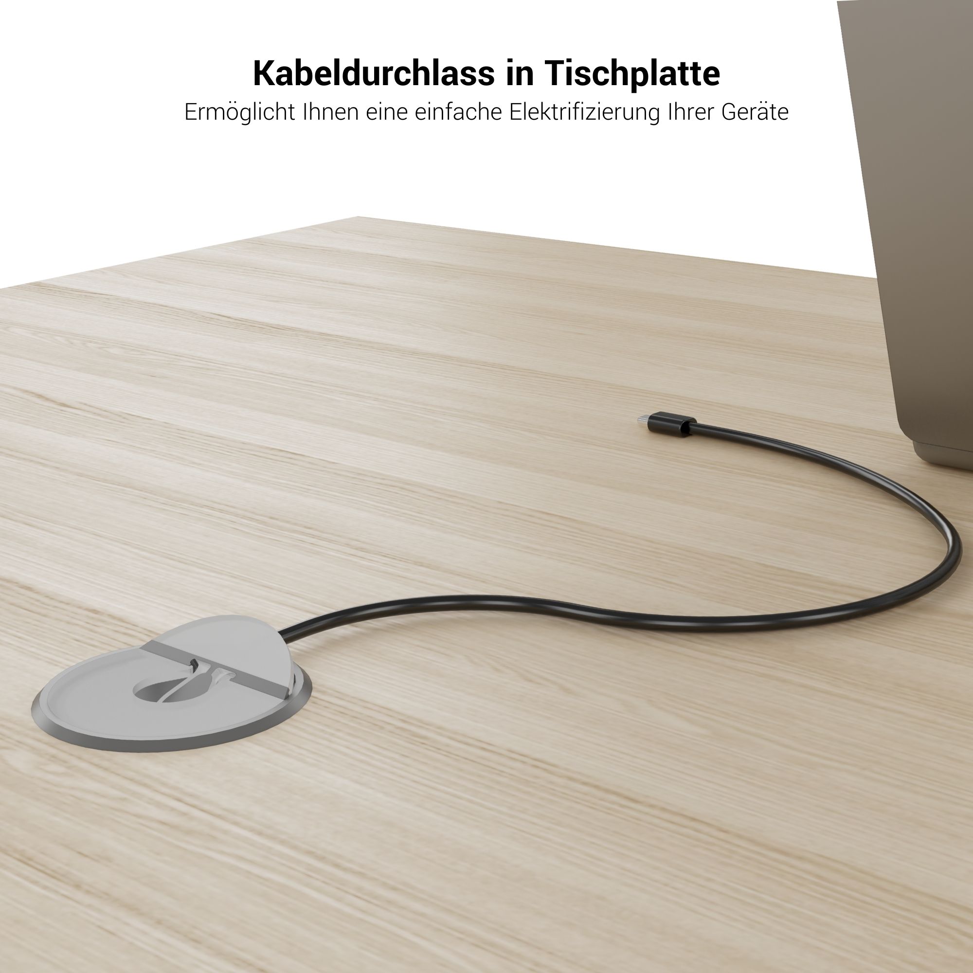 AIR desk | 1600 - 2000 mm, electrified, integrated sideboard, pearl gray - 5 Main Image
