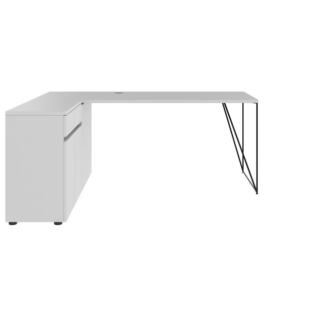 AIR Schreibtisch | 1600 - 2000 mm, elektrifiziert, integriertes Sideboard, Perlgrau - 2 Main Image