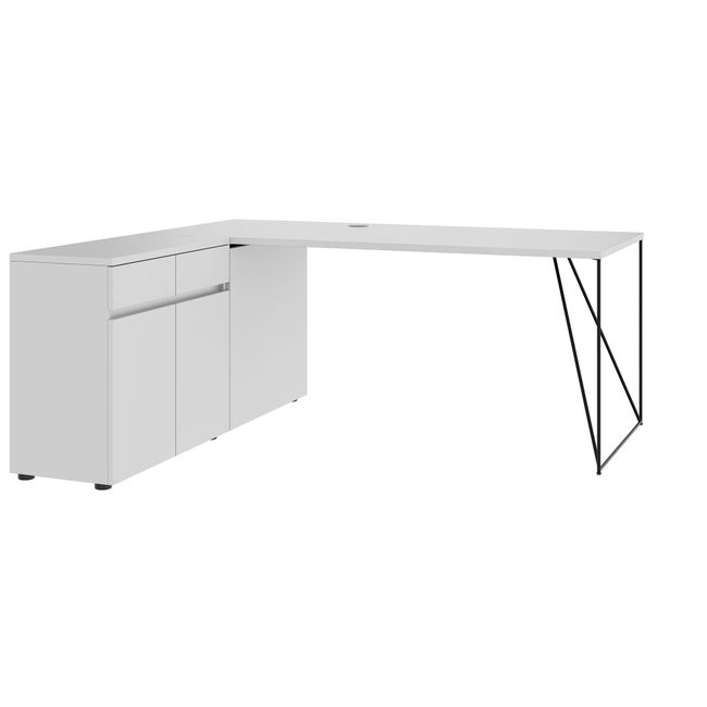 AIR Schreibtisch | 1600 - 2000 mm, elektrifiziert, integriertes Sideboard, Perlgrau - 1 Main Image