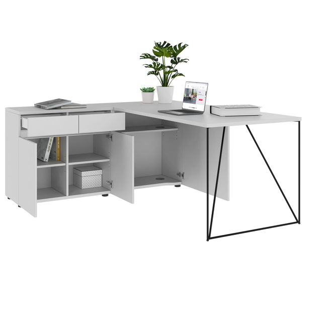 AIR Schreibtisch | 1600 - 2000 mm, elektrifiziert, integriertes Sideboard, Perlgrau - 3 Main Image