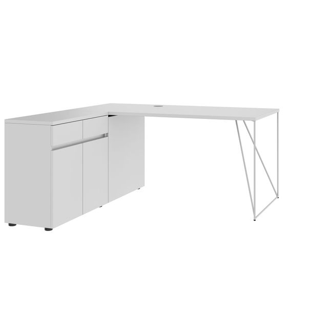 AIR Schreibtisch | 1600 - 2000 mm, elektrifiziert, integriertes Sideboard, Perlgrau
