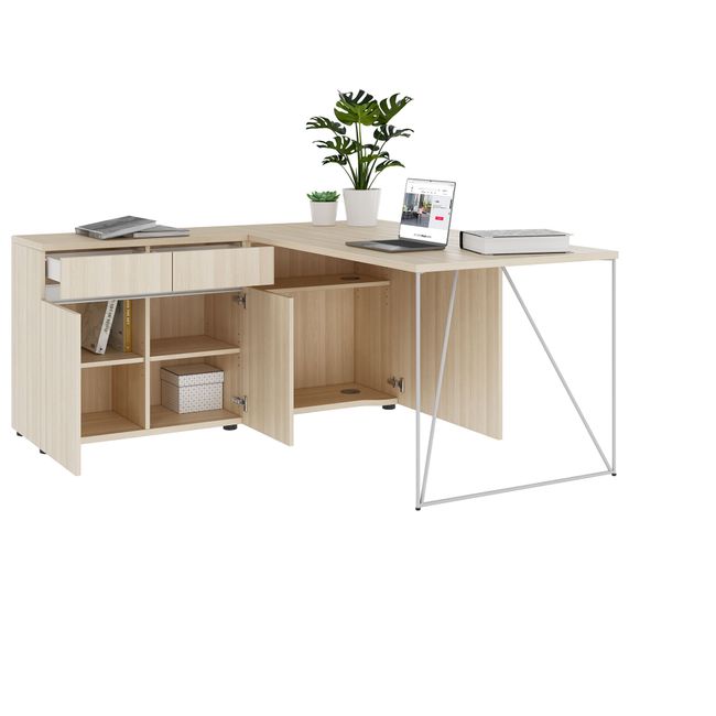 AIR Schreibtisch | 1600 - 2000 mm, elektrifiziert, integriertes Sideboard, Sandesche