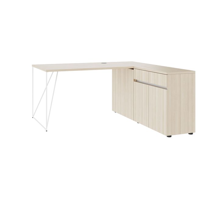 AIR Schreibtisch | 1600 - 2000 mm, elektrifiziert, integriertes Sideboard, Sandesche - 1 Main Image