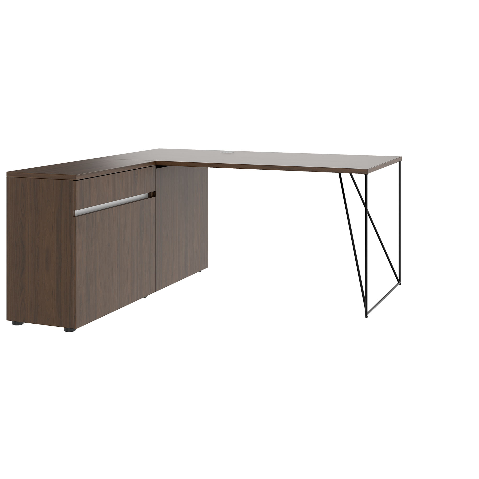 AIR desk | 1600 - 2000 mm, electrified, integrated sideboard, walnut - 1 Main Image