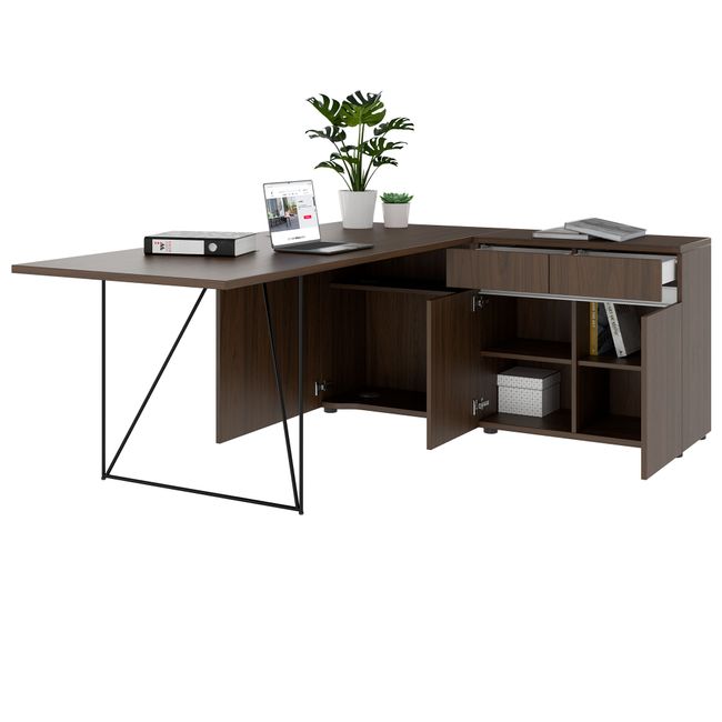 AIR Schreibtisch | 1600 - 2000 mm, elektrifiziert, integriertes Sideboard, Nussbaum