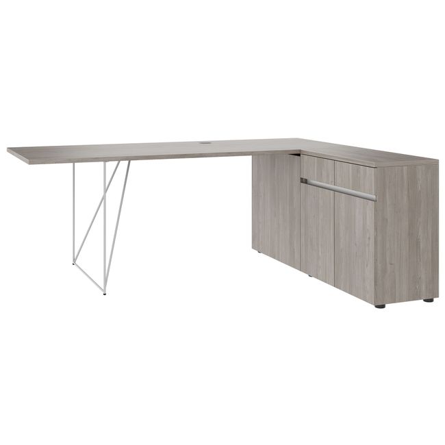 AIR Schreibtisch | 1600 - 2000 mm, elektrifiziert, integriertes Sideboard, Nordeiche grau