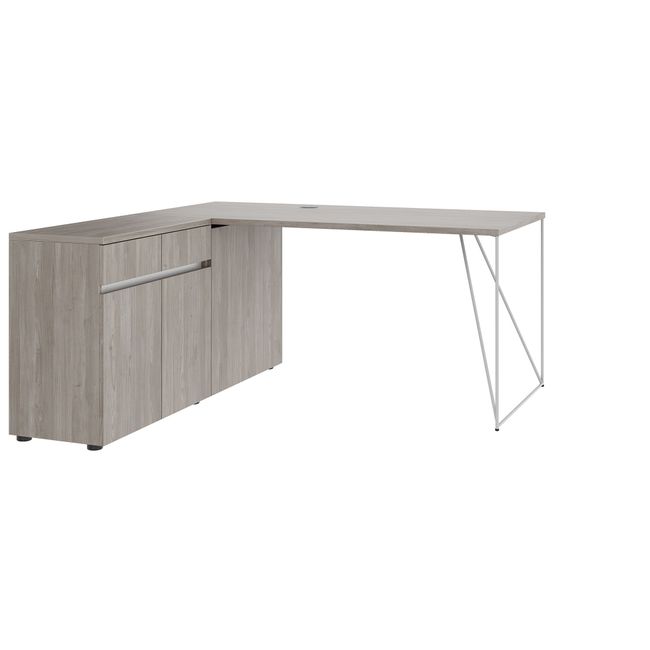 AIR Schreibtisch | 1600 - 2000 mm, elektrifiziert, integriertes Sideboard, Nordeiche grau
