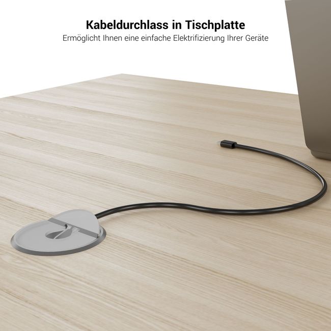 AIR Schreibtisch | 1600 - 2000 mm, elektrifiziert, integriertes Sideboard, Nordeiche grau