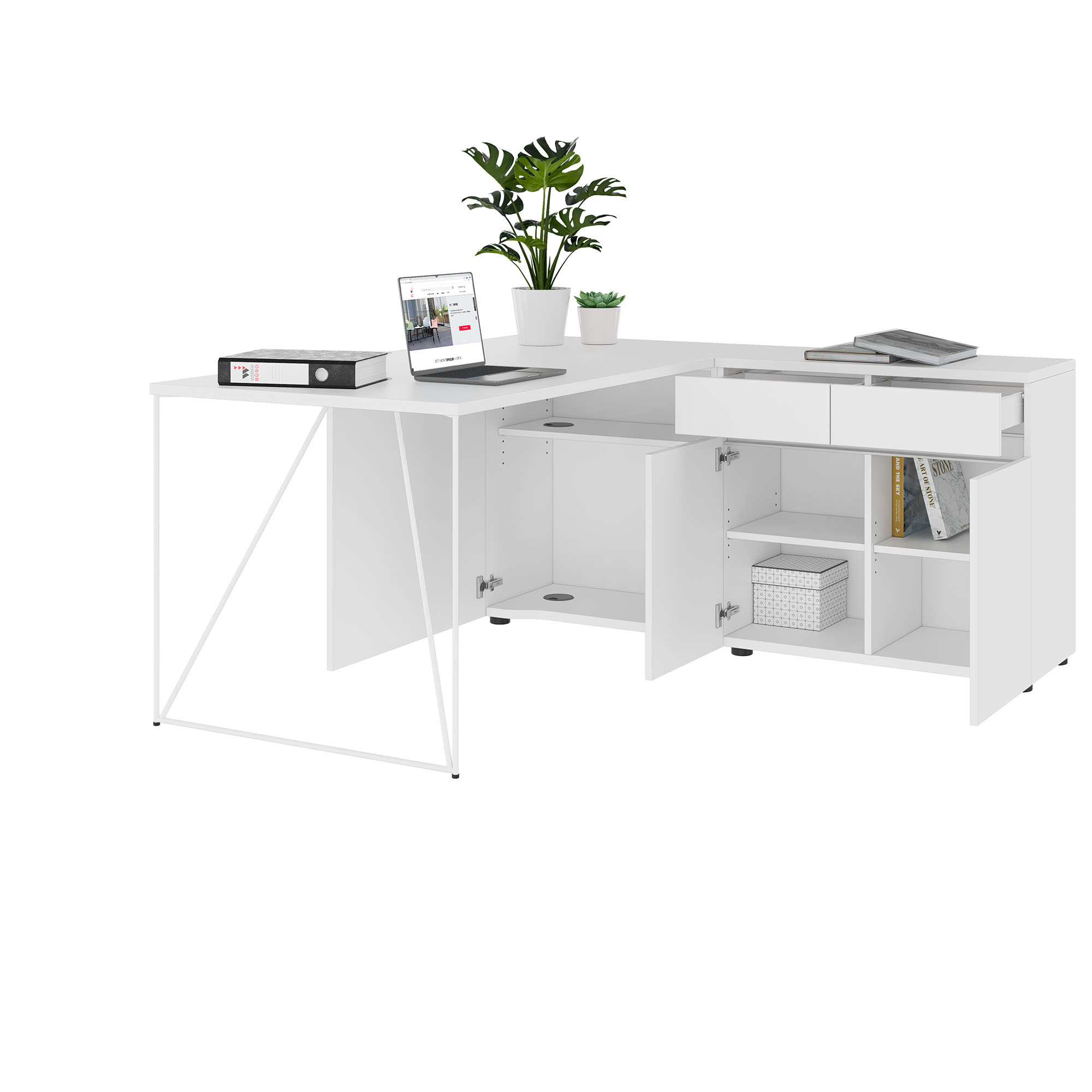 AIR Scrivania | 1600 - 2000 mm, credenza elettrificata, integrata, bianco - 3 Main Image