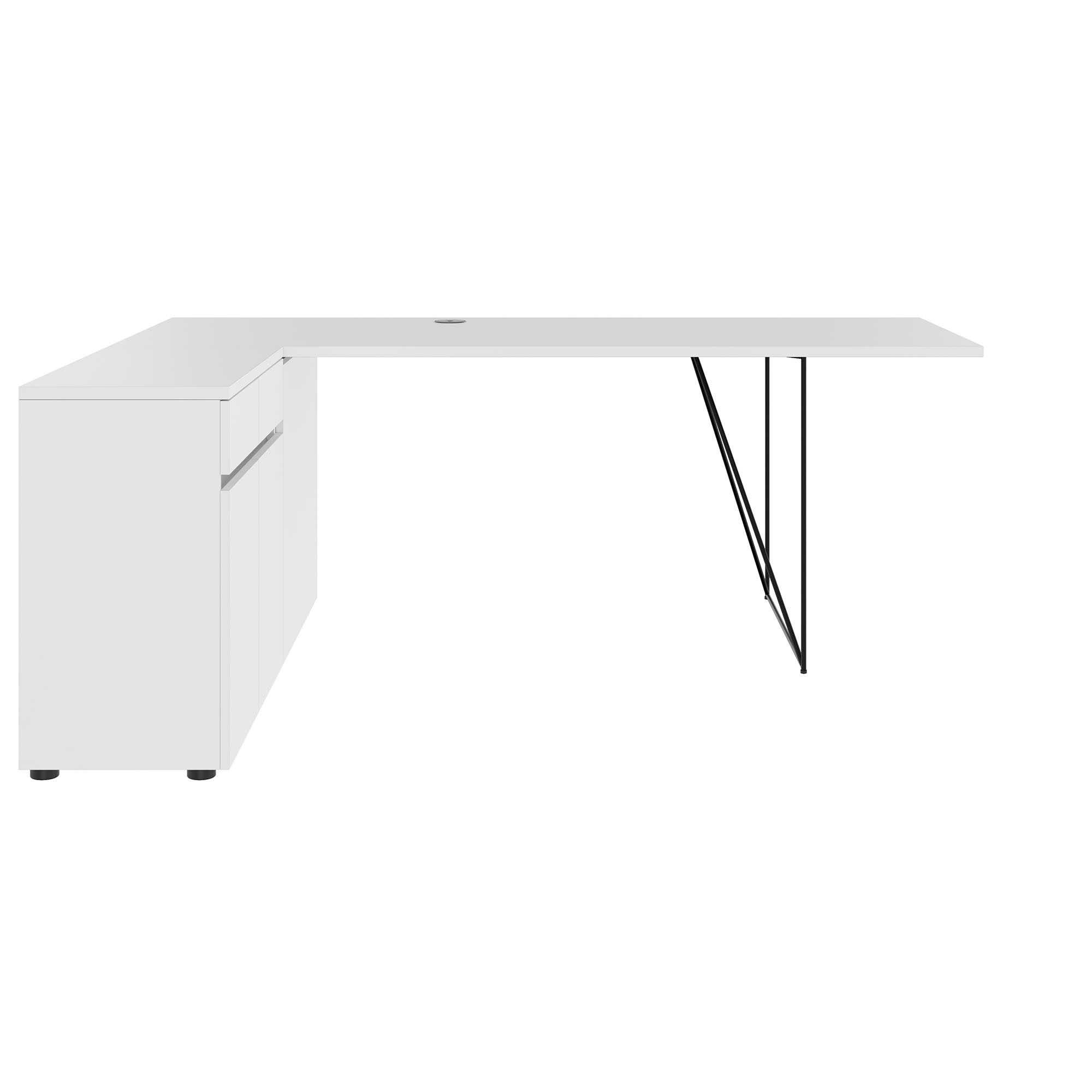 AIR desk | 1600 - 2000 mm, electrified, integrated sideboard, white - 2 Main Image