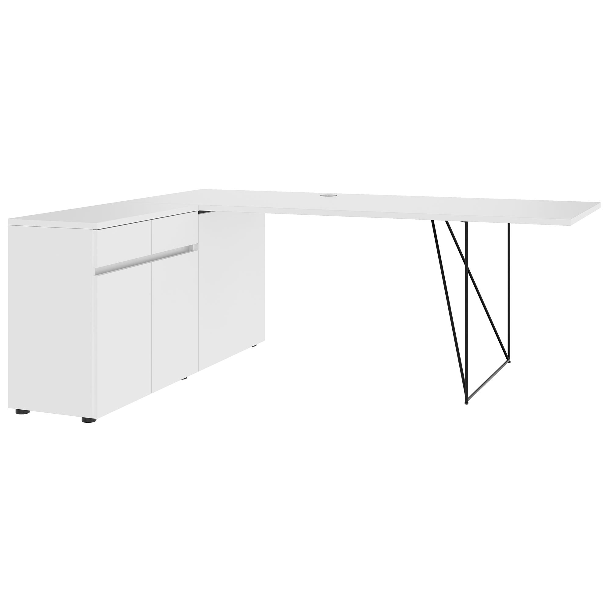 AIR desk | 1600 - 2000 mm, electrified, integrated sideboard, white - 1 Main Image