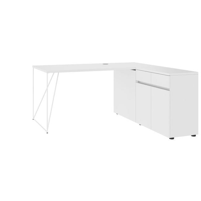AIR Schreibtisch | 1600 - 2000 mm, elektrifiziert, integriertes Sideboard, Weiß - 1 Main Image