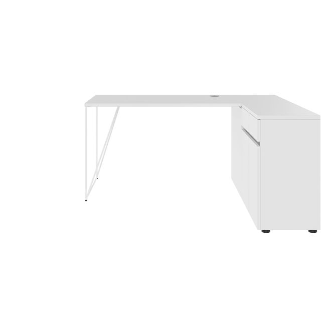 AIR Schreibtisch | 1600 - 2000 mm, elektrifiziert, integriertes Sideboard, Weiß - 2 Main Image