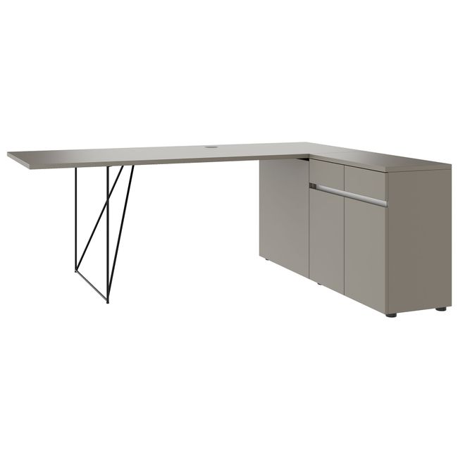 AIR Schreibtisch | 1600 - 2000 mm, elektrifiziert, integriertes Sideboard, Cubanitgrau