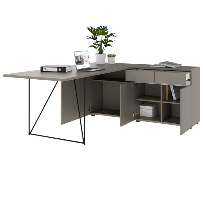 AIR Schreibtisch | 1600 - 2000 mm, elektrifiziert, integriertes Sideboard, Cubanitgrau