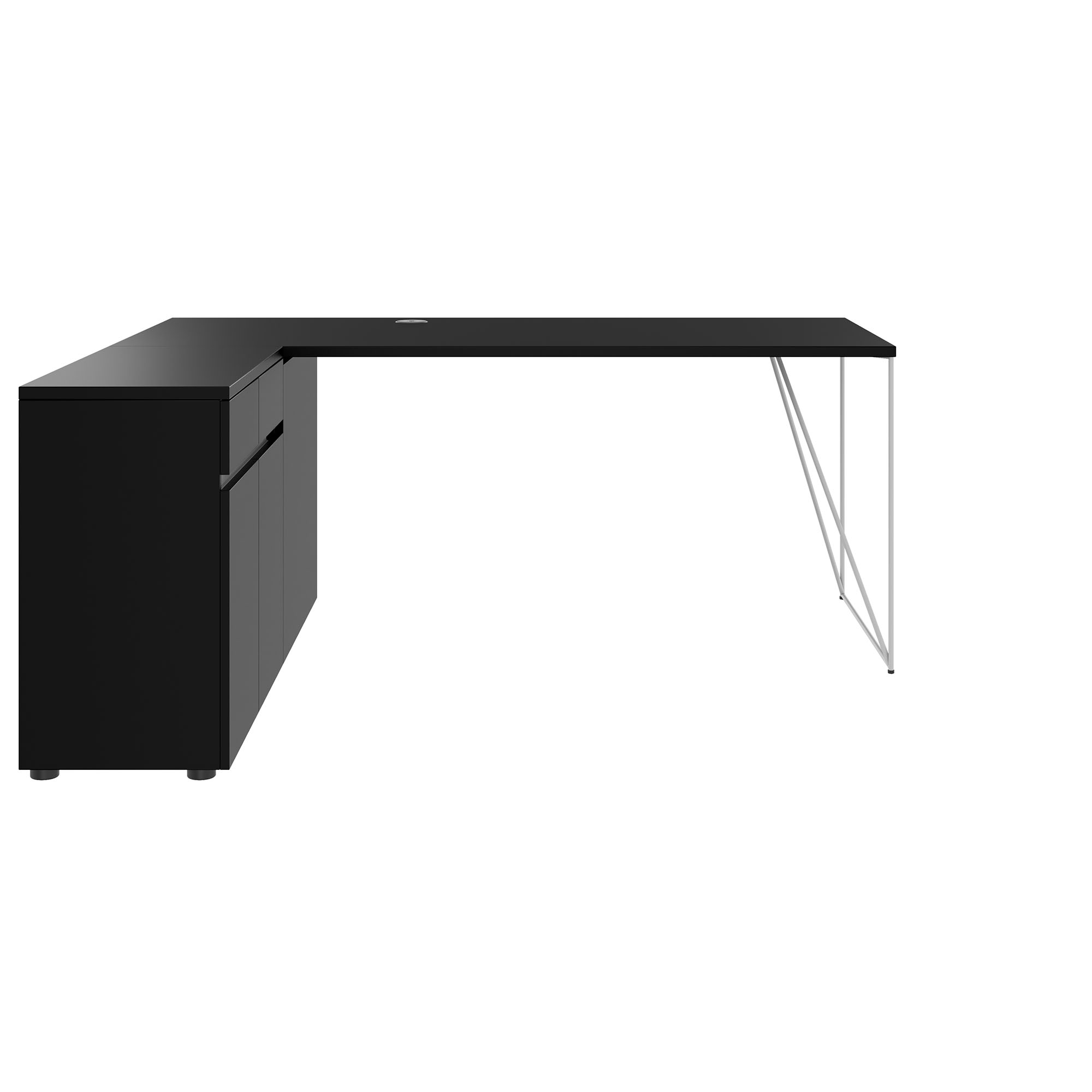 AIR desk | 1600 - 2000 mm, electrified, integrated sideboard, black - 2 Main Image