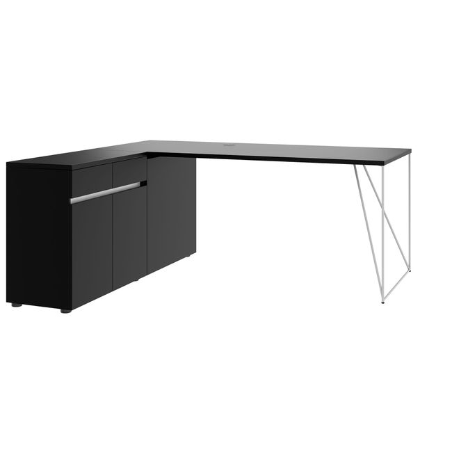 AIR Schreibtisch | 1600 - 2000 mm, elektrifiziert, integriertes Sideboard, Schwarz - 1 Main Image