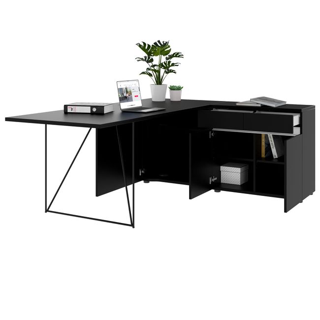 AIR Schreibtisch | 1600 - 2000 mm, elektrifiziert, integriertes Sideboard, Schwarz AIR Schreibtisch | 1600 - 2000 mm, elektrifiziert, integriertes Sideboard, Schwarz