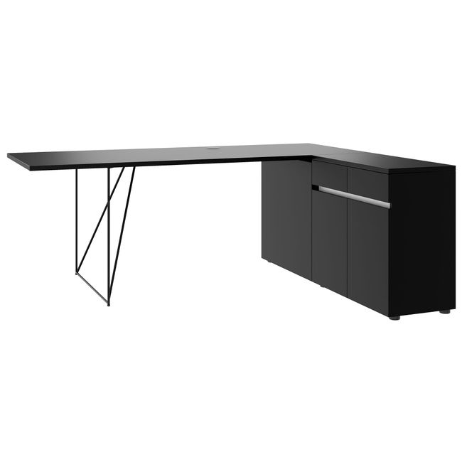 AIR Schreibtisch | 1600 - 2000 mm, elektrifiziert, integriertes Sideboard, Schwarz AIR Schreibtisch | 1600 - 2000 mm, elektrifiziert, integriertes Sideboard, Schwarz