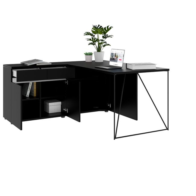AIR Schreibtisch | 1600 - 2000 mm, elektrifiziert, integriertes Sideboard, Schwarz AIR Schreibtisch | 1600 - 2000 mm, elektrifiziert, integriertes Sideboard, Schwarz