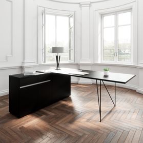 AIR Schreibtisch | 1600 - 2000 mm, elektrifiziert, integriertes Sideboard, Schwarz