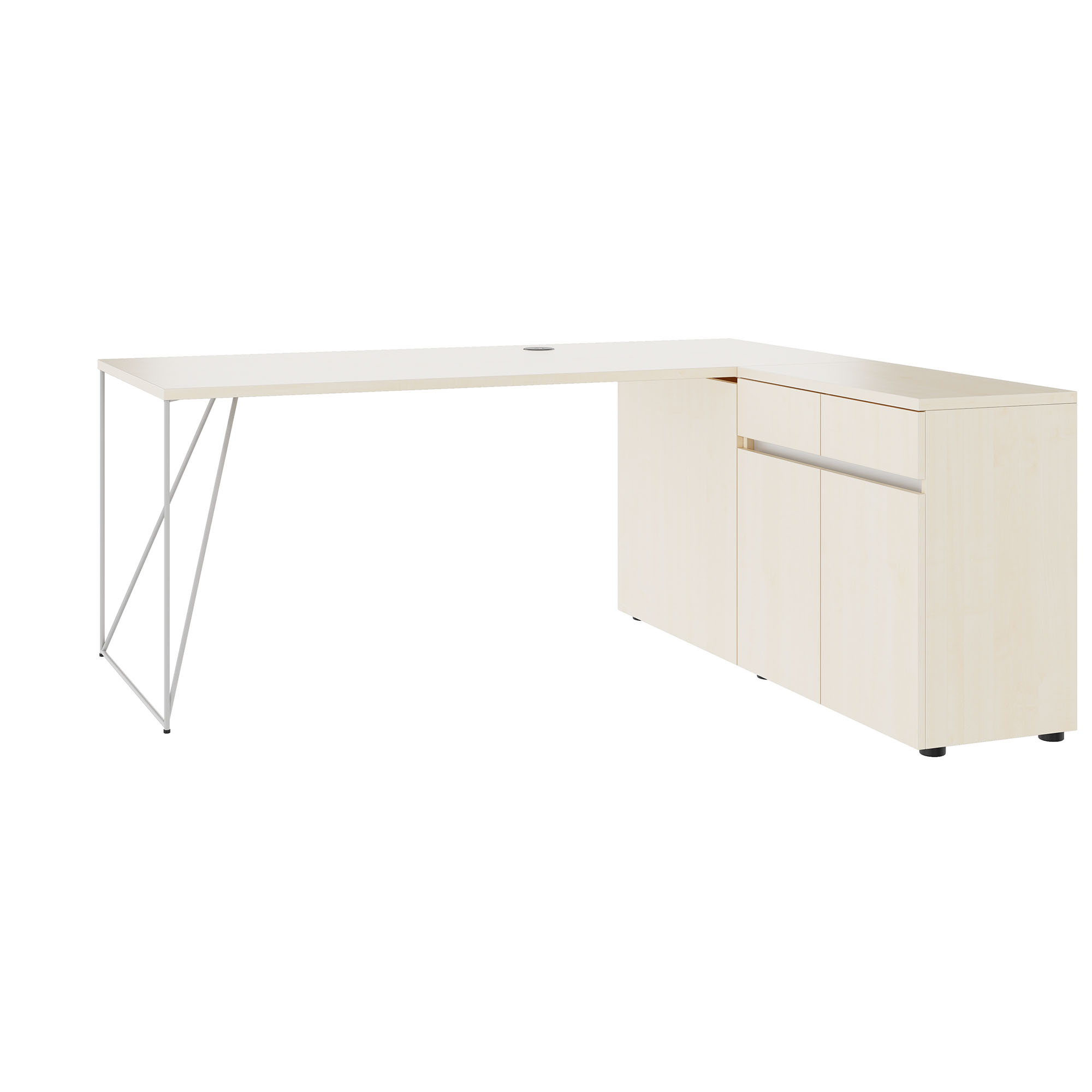 AIR desk | 1600 - 2000 mm, electrified, integrated sideboard, maple - 1 Main Image
