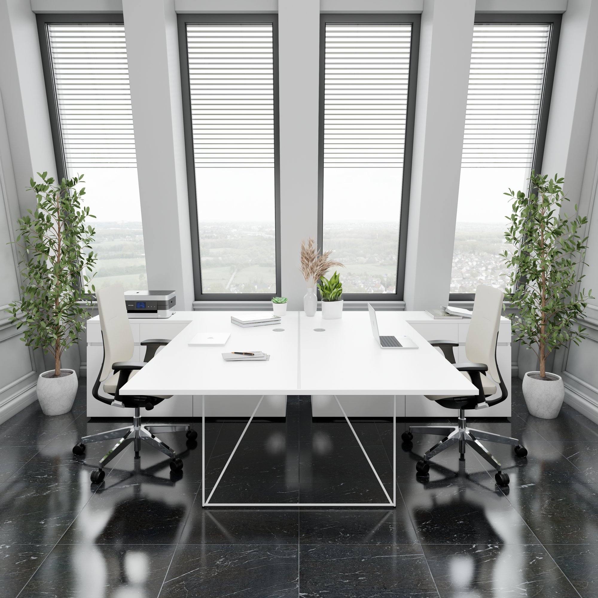AIR DUO Desk del team con sideboard | 1600 - 2000 x 3200 mm, elettrificato, bianco - 17 Main Image