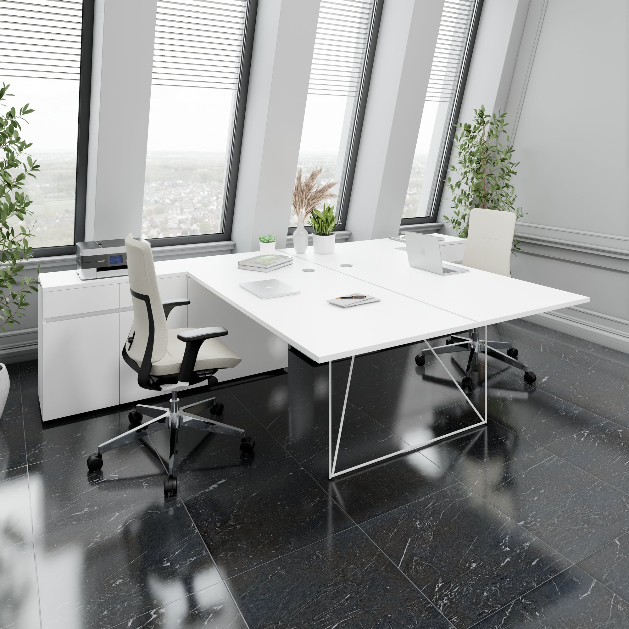 AIR DUO Desk del team con sideboard | 1600 - 2000 x 3200 mm, elettrificato, bianco - 16 Main Image