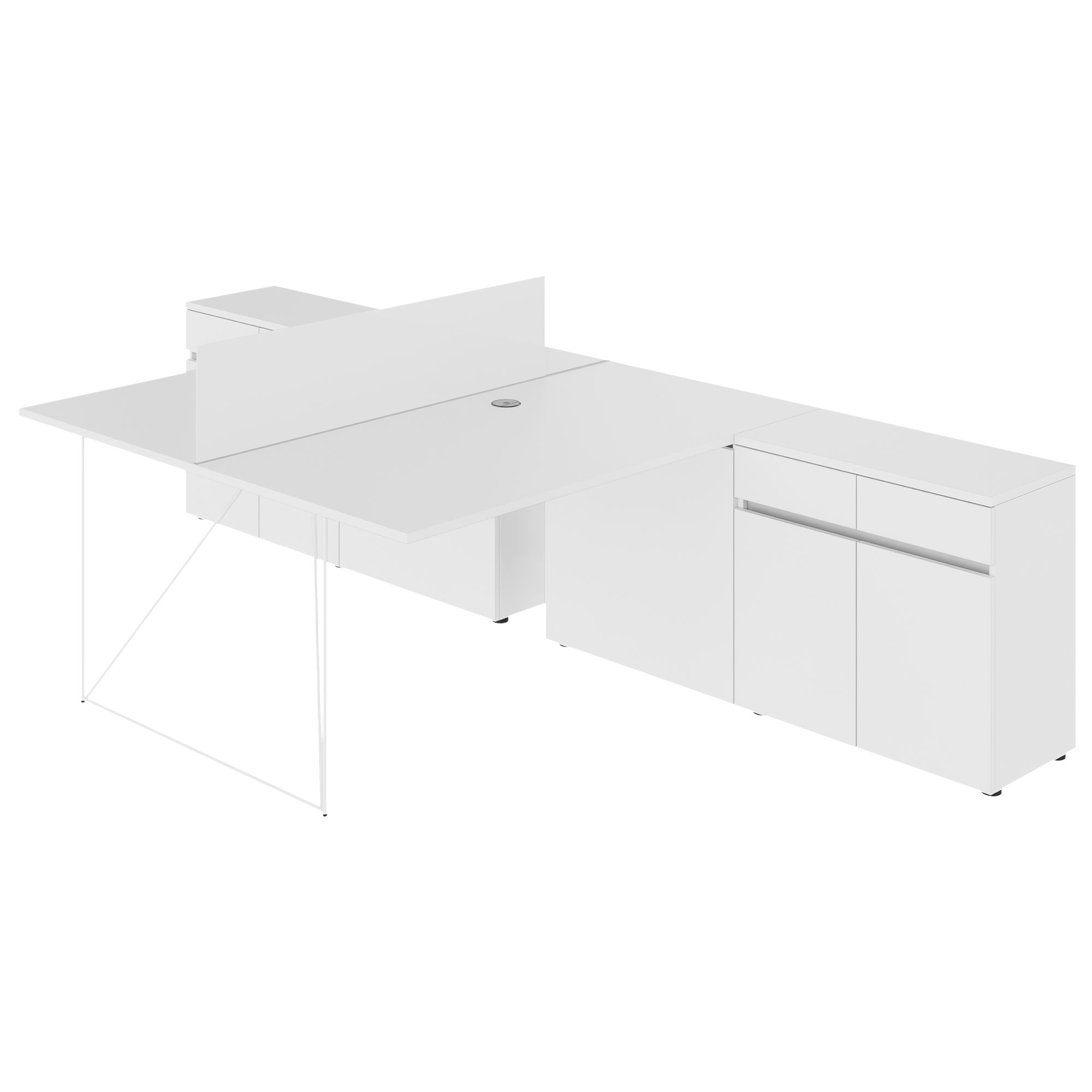 AIR DUO Desk del team con sideboard | 1600 - 2000 x 3200 mm, elettrificato, bianco - 2 Main Image