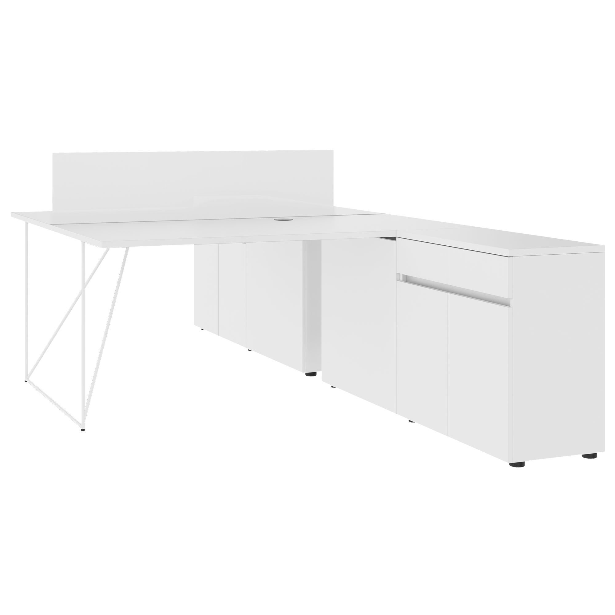 AIR DUO Desk del team con sideboard | 1600 - 2000 x 3200 mm, elettrificato, bianco - 1 Main Image