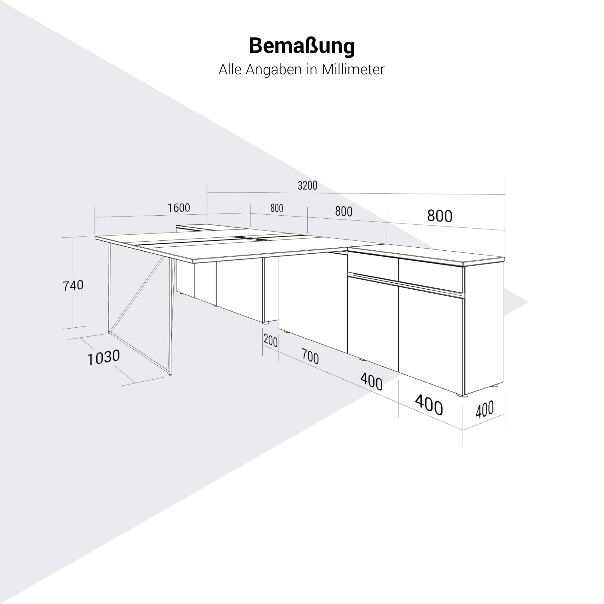 AIR DUO Desk del team con sideboard | 1600 - 2000 x 3200 mm, elettrificato, bianco - 14 Main Image