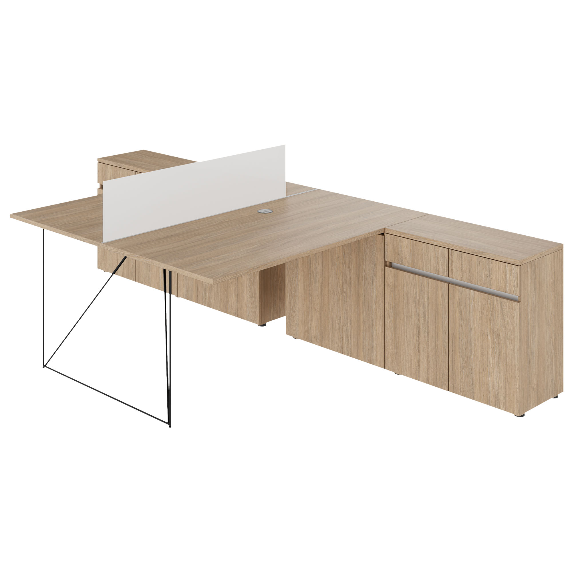 AIR DUO Desk del team con sideboard | 1600 - 2000 x 3200 mm, quercia elettrificata, ambra - 2 Main Image