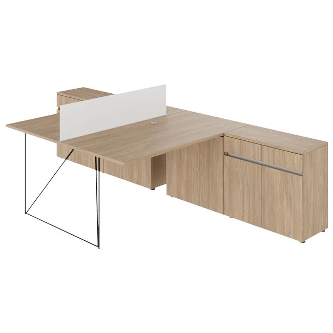 AIR DUO Team-Schreibtisch mit Sideboards | 1600 - 2000 x 3200 mm, elektrifiziert, Bernsteineiche