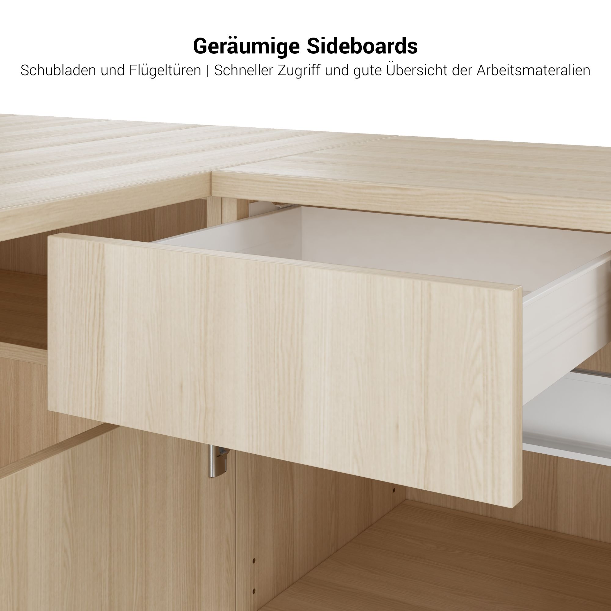 AIR DUO Team-Schreibtisch mit Sideboards | 1600 - 2000 x 3200 mm, elektrifiziert, Anthrazit - 10 Main Image