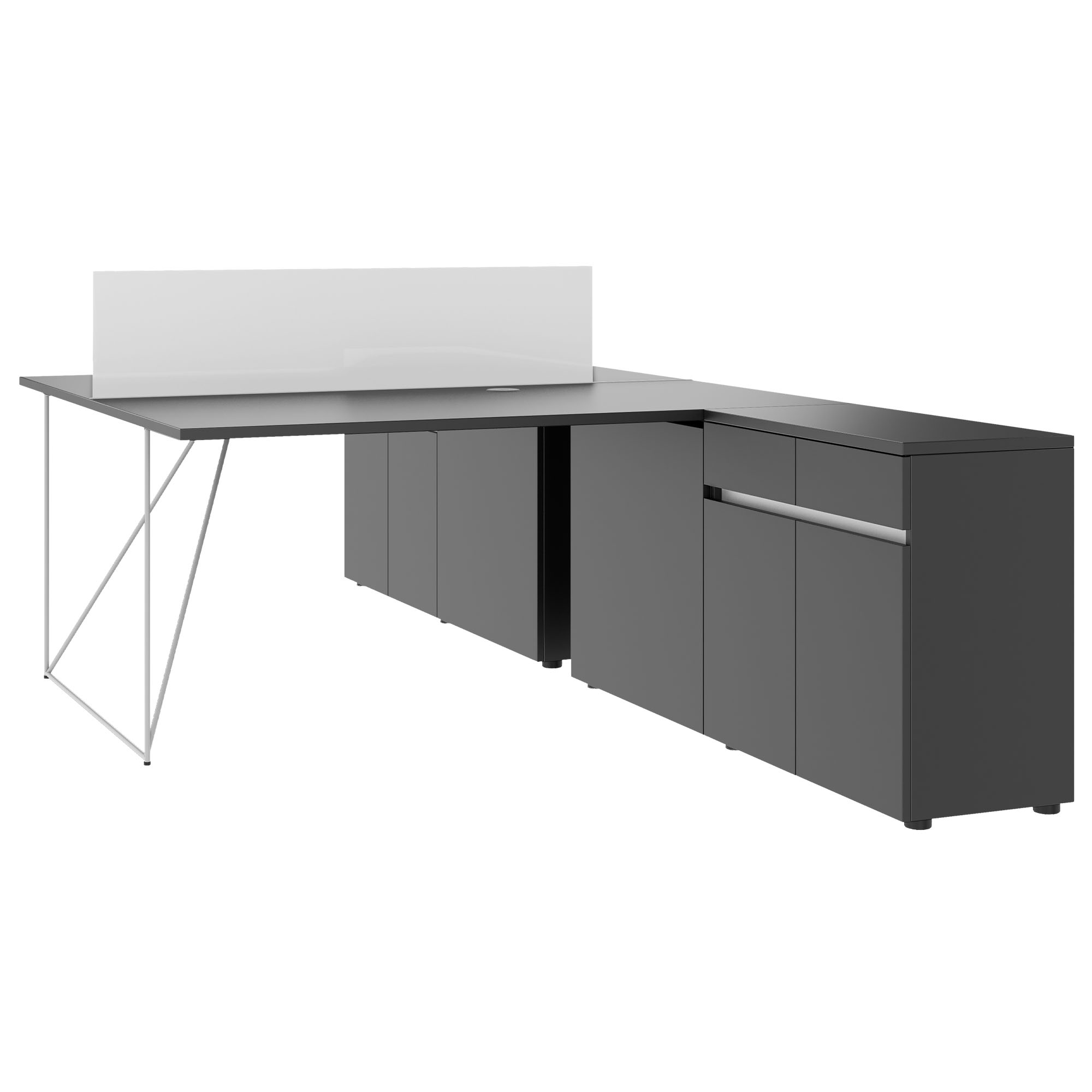 AIR DUO Team-Schreibtisch mit Sideboards | 1600 - 2000 x 3200 mm, elektrifiziert, Anthrazit - 1 Main Image