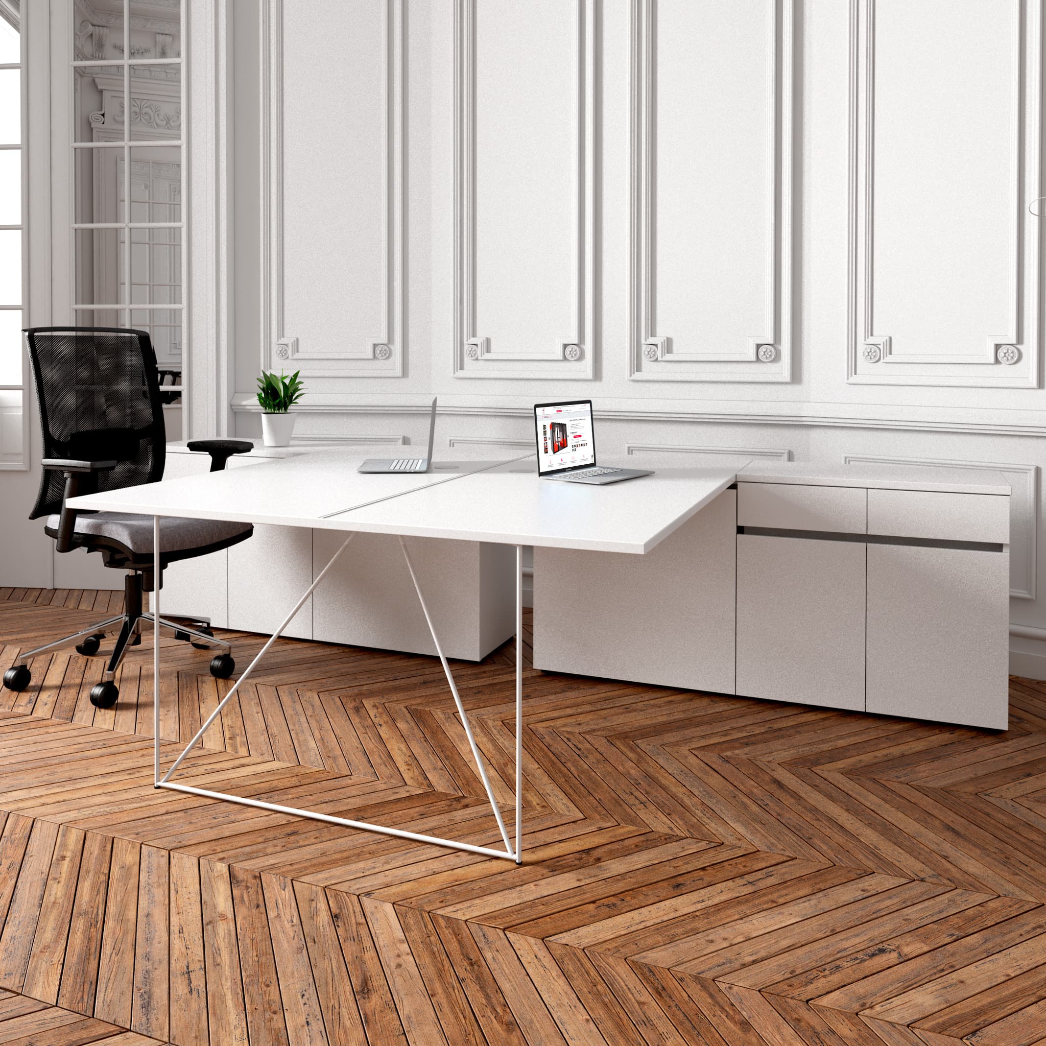 AIR DUO Team-Schreibtisch mit Sideboards | 1600 - 2000 x 3200 mm, elektrifiziert, Anthrazit - 15 Main Image
