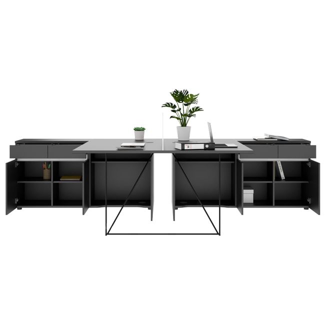 AIR DUO Team-Schreibtisch mit Sideboards | 1600 - 2000 x 3200 mm, elektrifiziert, Anthrazit AIR DUO Team-Schreibtisch mit Sideboards | 1600 - 2000 x 3200 mm, elektrifiziert, Anthrazit