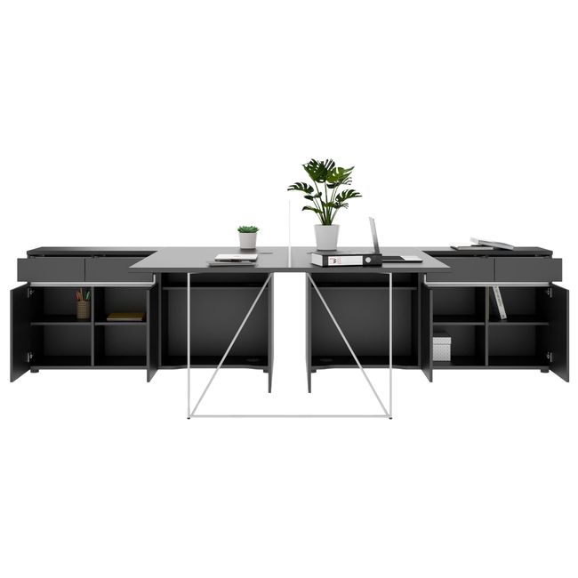 AIR DUO Team-Schreibtisch mit Sideboards | 1600 - 2000 x 3200 mm, elektrifiziert, Anthrazit - 3 Main Image