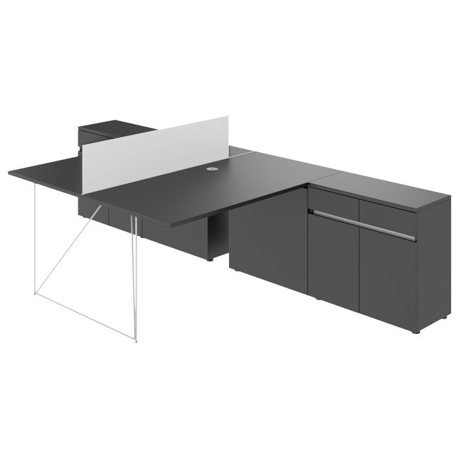 AIR DUO Team-Schreibtisch mit Sideboards | 1600 - 2000 x 3200 mm, elektrifiziert, Anthrazit - 2 Main Image