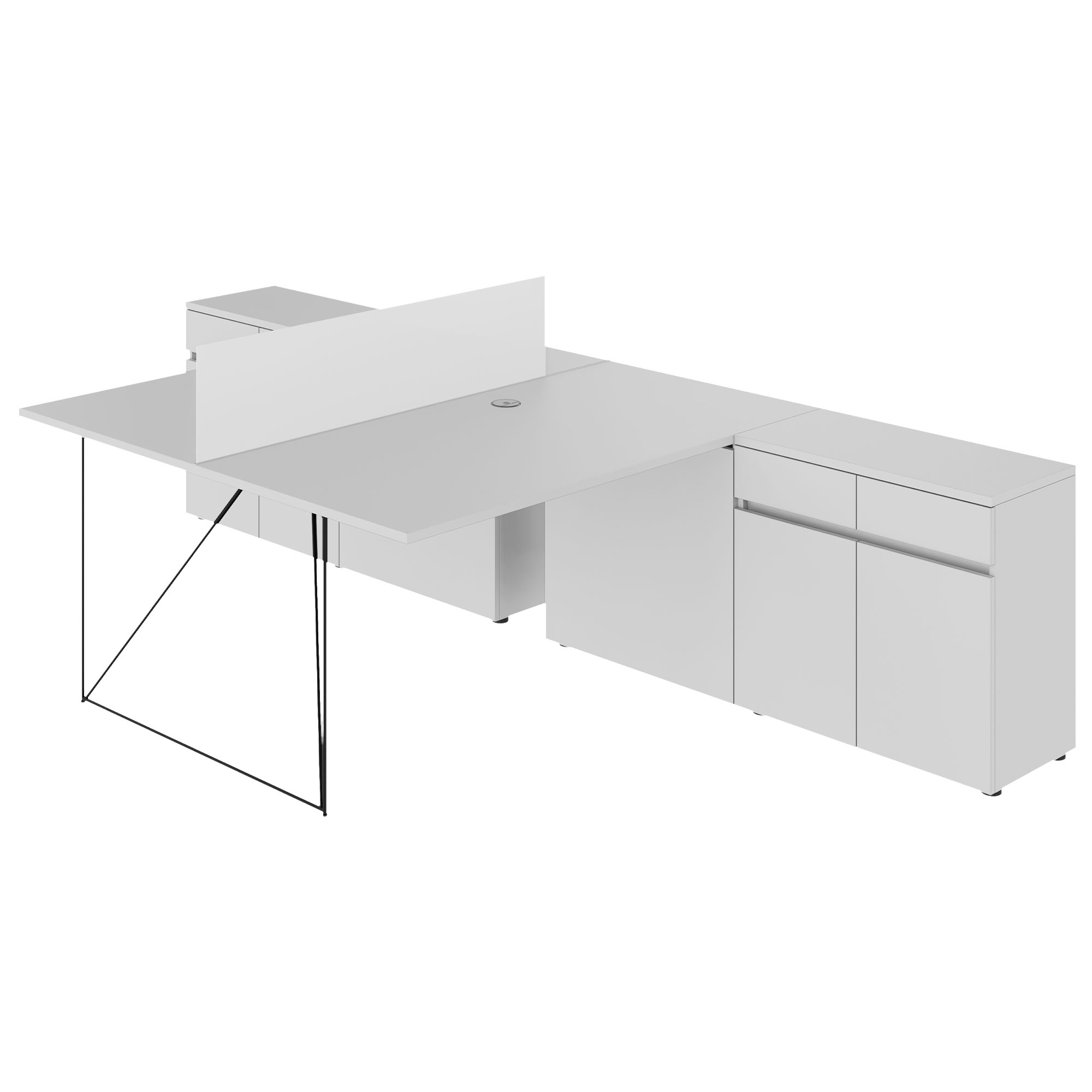 AIR DUO Desk del team con sideboard | 1600 - 2000 x 3200 mm, elettrificato, grigio perla - 2 Main Image