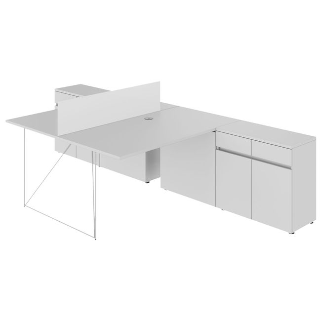 AIR DUO Team-Schreibtisch mit Sideboards | 1600 - 2000 x 3200 mm, elektrifiziert, Perlgrau