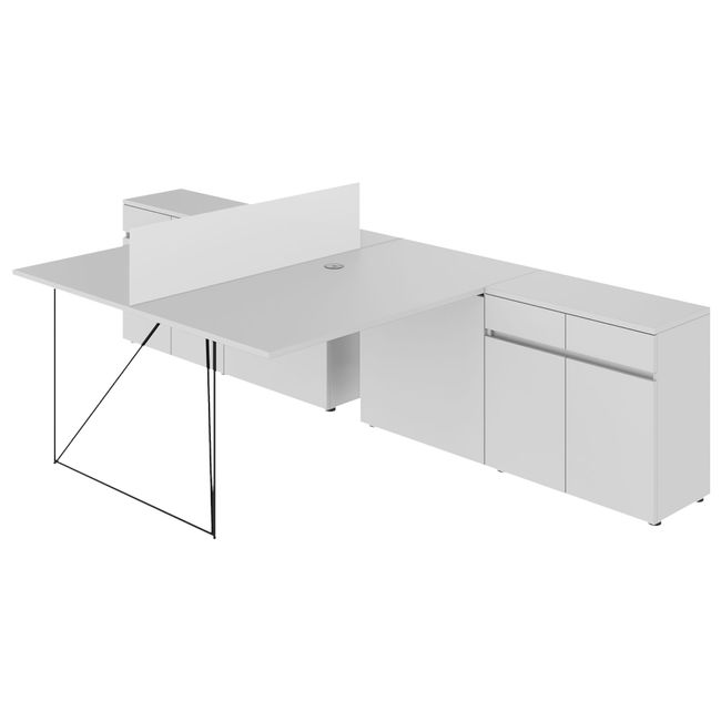 AIR DUO Team-Schreibtisch mit Sideboards | 1600 - 2000 x 3200 mm, elektrifiziert, Perlgrau - 2 Main Image