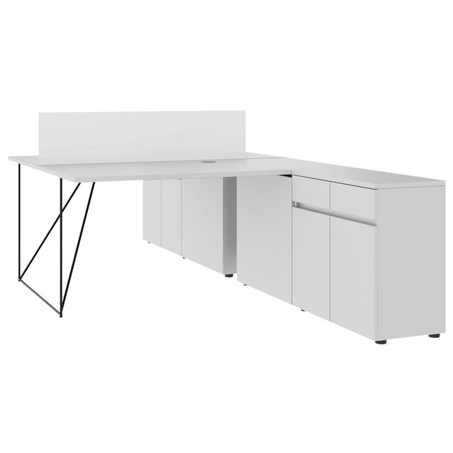 AIR DUO Team-Schreibtisch mit Sideboards | 1600 - 2000 x 3200 mm, elektrifiziert, Perlgrau - 1 Main Image